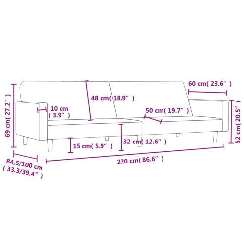 2-местно разтегателно канапе, черно, текстил
