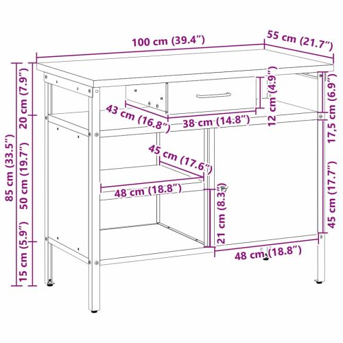 Работна маса с чекмедже с рафт Червен и сив 100 x 55 x 85 см