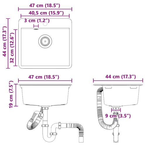Мивка Черно 470 x 440 мм Гранит