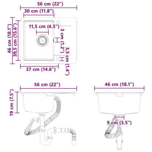 Мивка Черно 560 x 460 мм 80% Кварц и 20% Смола
