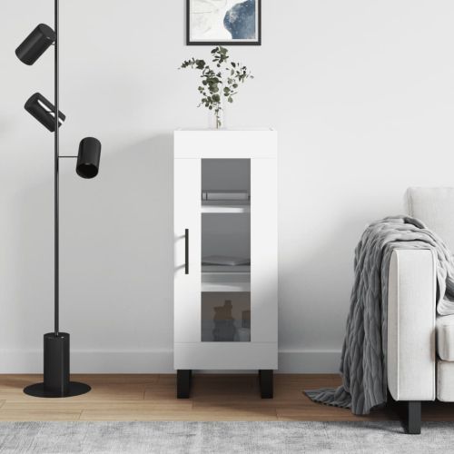 Сайдборд, бял, 34,5x34x90 см, инженерно дърво