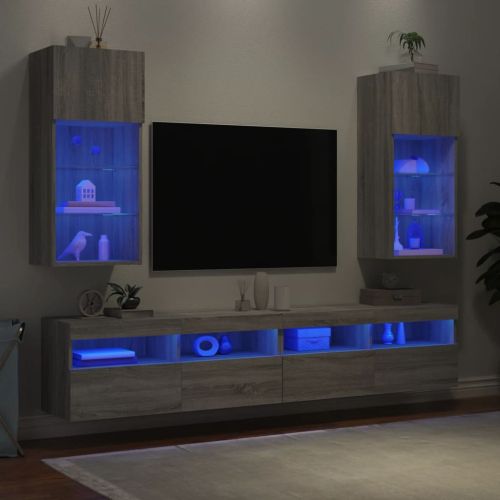 ТВ шкафове с LED осветление, 2 бр, сив сонома, 40,5x30x90 см