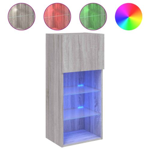 ТВ шкафове с LED осветление, 2 бр, сив сонома, 40,5x30x90 см