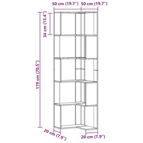 Ъглова етажерка 5 нива дъб артизан 50x50x179 см инженерно дърво