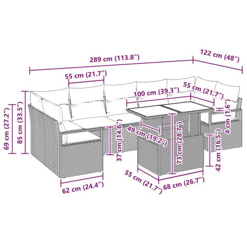 Градински Софа Комплект 8 pcs Светлосиво полиратан
