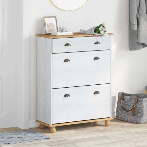 Шкаф за обувки ASKIM Бяло 85 x 35 x 108 см Солидно борово дърво