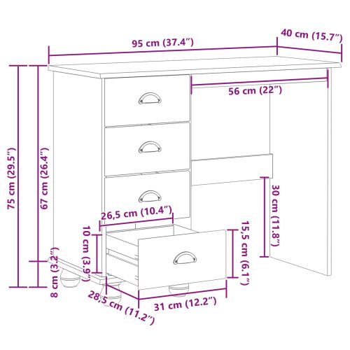 Бюро за писане ASKIM Бяло 95 x 40 x 75 см Солидно борово дърво