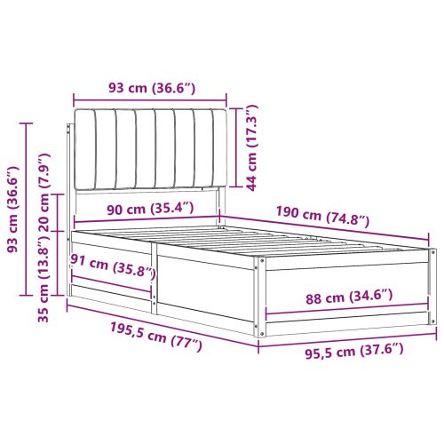 Леглова рамка с тапицирана гръбна част Тъмен сив 90 x 190 cm