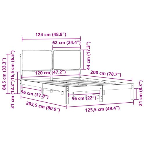 Леглова рамка с тапицирана гръбна част Черен 120 x 200 cm
