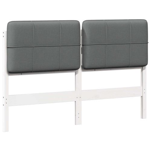 Тапицирана табла Бяло и светло сиво 150 cm Солидно борово дърво