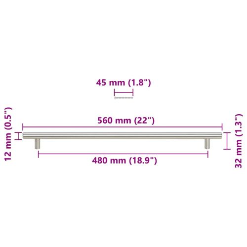 Дръжки за шкафове, 5 бр, сребристи, 480 мм, неръждаема стомана