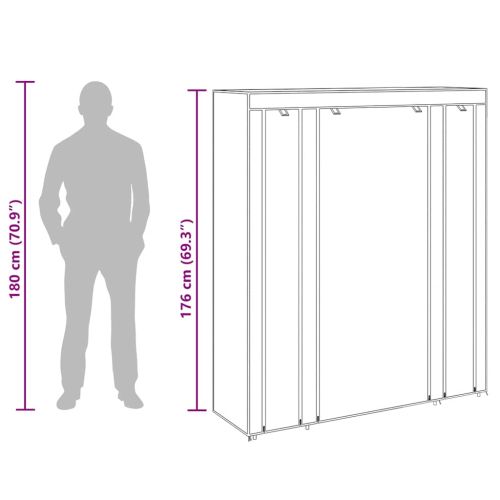Текстилен гардероб с отделения и летви, 45 x 150 x176 см, кафяв