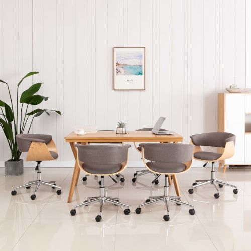 Въртящи се трапезни столове, 6 бр, таупе, текстил