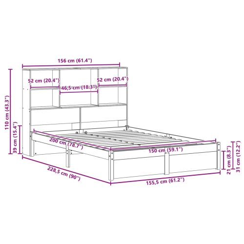 Легло с рама и главата за съхранение Восъчен Кафяв 150 x 200 cm
