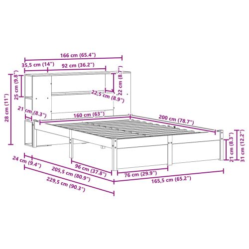 Легло с рама и главата за съхранение 2 pcs Солиден бор