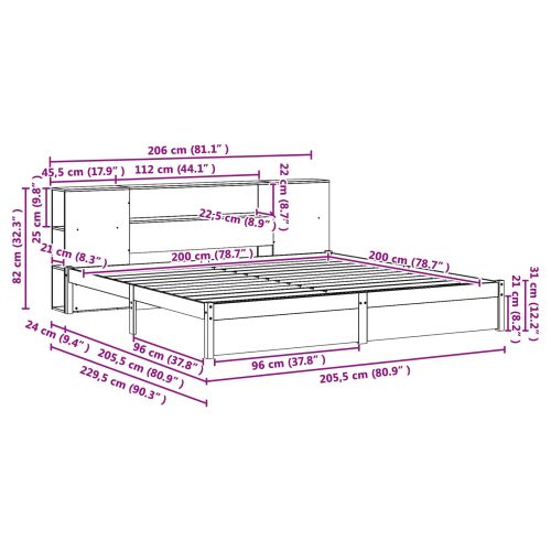 Легло с рама и главата за съхранение 2 pcs Солиден бор