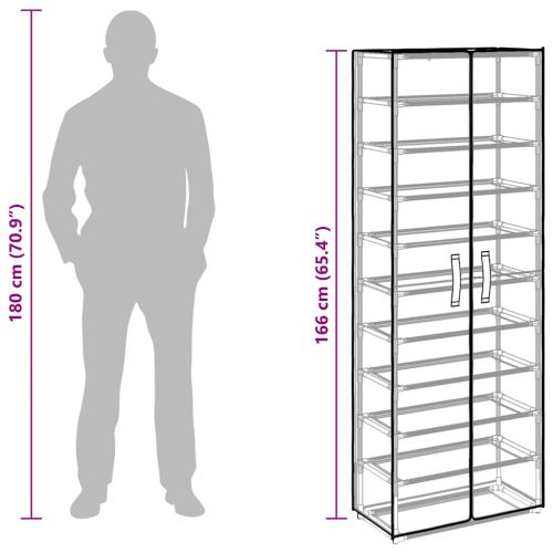 Шкаф за обувки, черен, 60x30x166 см, плат