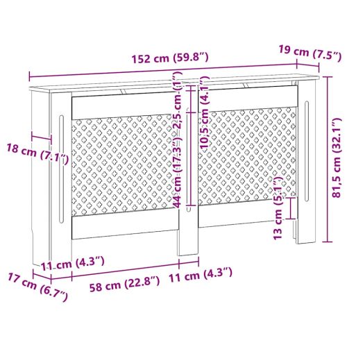 Параван за радиатор, бял, 152x19x81,5 см, МДФ