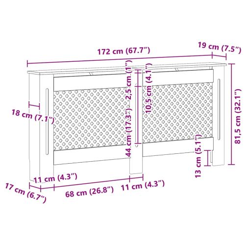 Параван за радиатор, бял, 172x19x81,5 см, МДФ