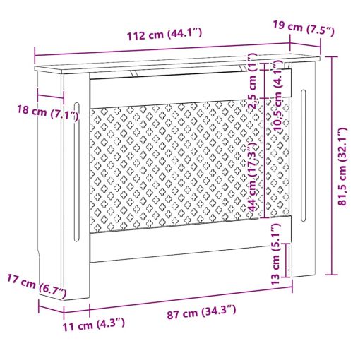 Параван за радиатор, черен, 112x19x81,5 см, МДФ