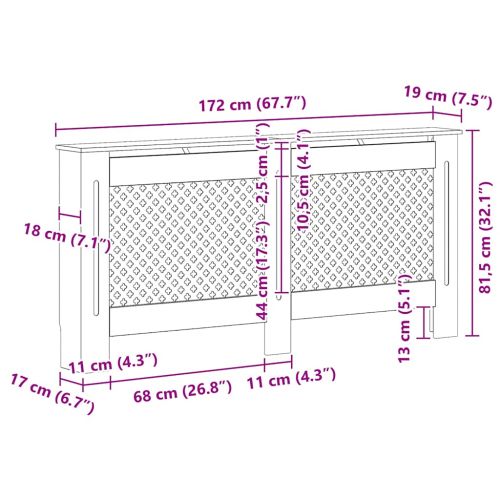 Параван за радиатор, 172x19x81,5 см, МДФ