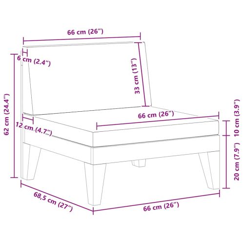 Модулен среден диван с кремавобели възглавници, акация масив