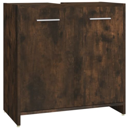 Комплект мебели за баня от 4 части, опушен дъб, инженерно дърво