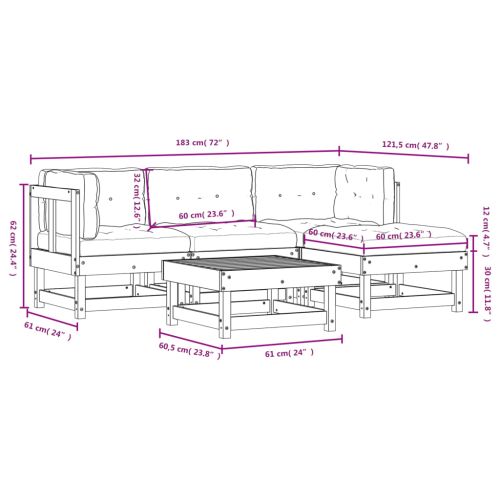 Градински комплект с възглавници, 5 части, дърво масив