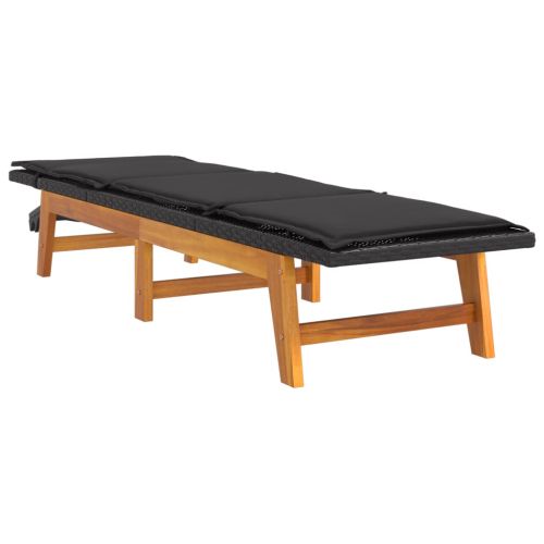 Шезлонг с масичка, полиратан и акациева дървесина масив