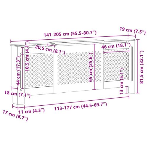 МДФ параван за радиатор, сив, 205 см
