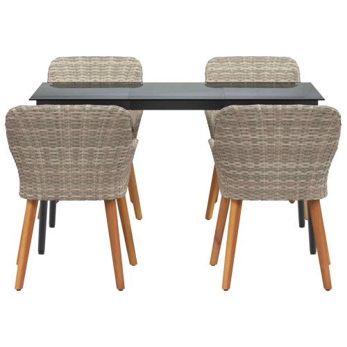 Комплект за хранене в градината 5 pcs Светлосиво полиратан