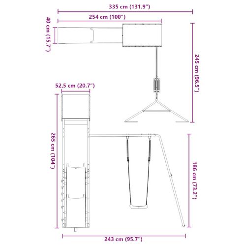 Комбинирано детско съоръжение за игра, импрегниран бор