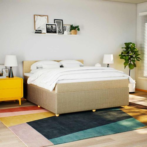 Боксспринг легло с матрак, кремава, 180x200 см, плат