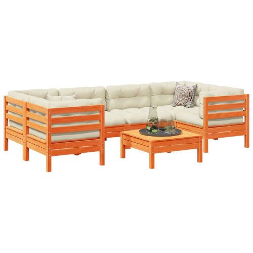 Градински комплект с възглавници, 7 части, восъчнокафяв