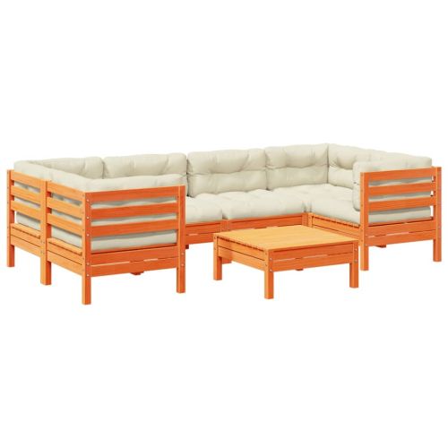 Градински комплект с възглавници, 7 части, восъчнокафяв