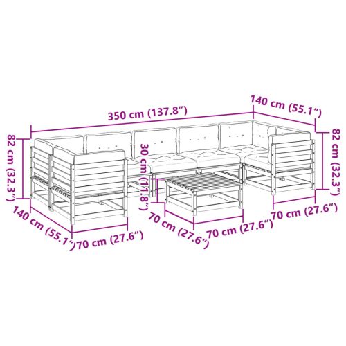 Градински комплект диван с възглавници, 8 части, бор масив