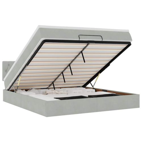 Османско легло с матрак Светло сиво 180x200 cm Кадифе