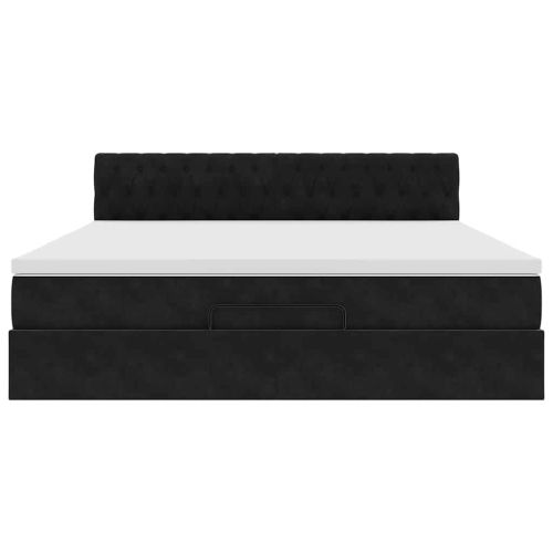 Османска легло с матрак, черно, 180x200 см, кадифе