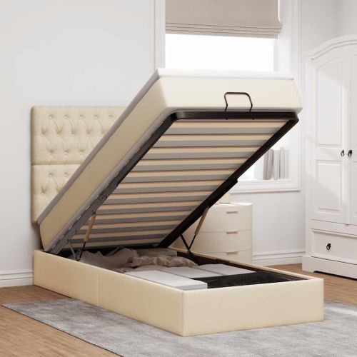 Османска легло с матрак, кремаво, 90x190 см, плат