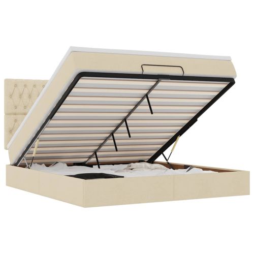 Османска легло с матрак, кремаво, 180x200 см, плат