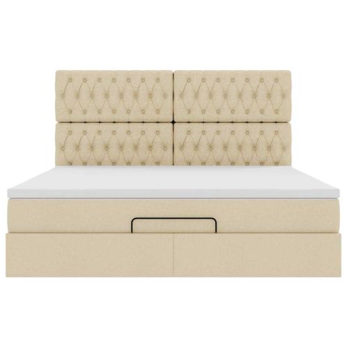 Османска легло с матрак, кремаво, 180x200 см, плат