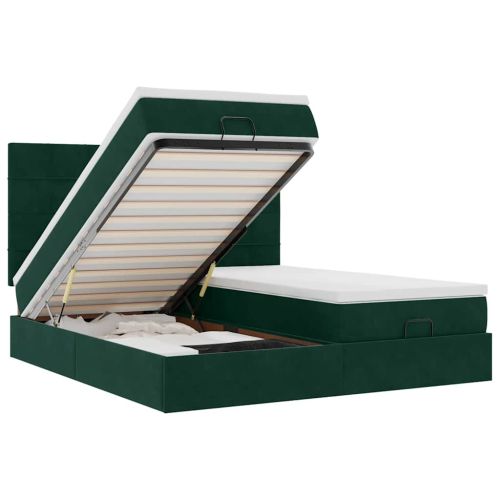 Османска легло с матраци, тъмнозелено, 180x200 см, кадифе