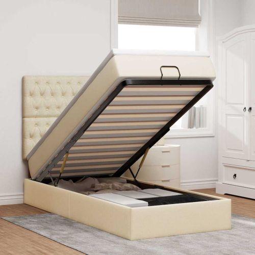 Османска легло с матрак и LED, кремаво, 90x190 см, плат