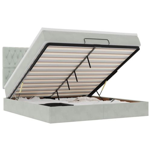 Османска легло с матраци и LED, светлосиво, 180x200 см, кадифе