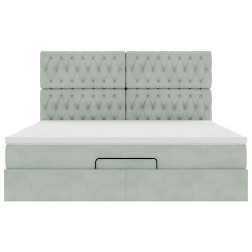 Османска легло с матраци и LED, светлосиво, 180x200 см, кадифе