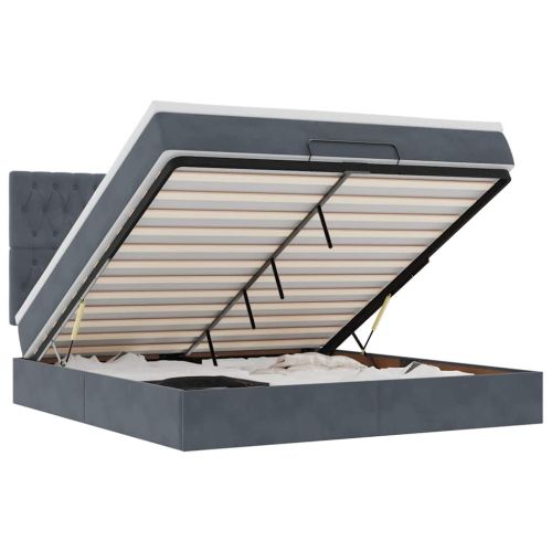 Османска легло с матраци и LED, тъмносиво, 180x200 см, кадифе