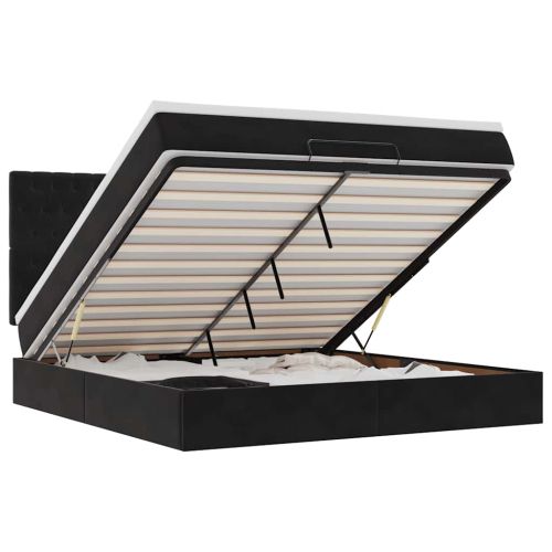 Османска легло с матраци и LED, черно, 180x200 см, кадифе