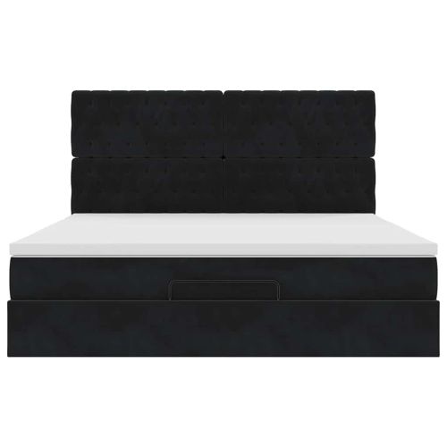 Османска легло с матраци и LED, черно, 180x200 см, кадифе