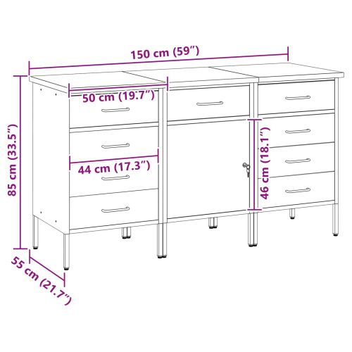 Работен кабинет с чекмедже 3 бр. Черен и Сив 150 x 55 x 85 см