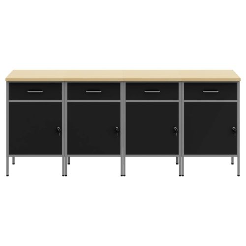 Работен кабинет с чекмедже 4 pcs Черен и Сив 200 x 55 x 85 см